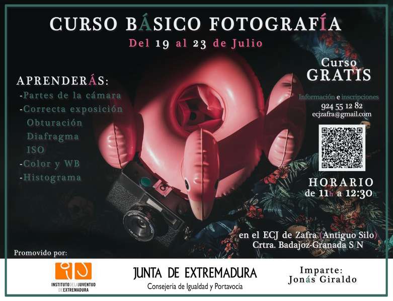 Información del curso básico de fotografía en ECJ de Zafra